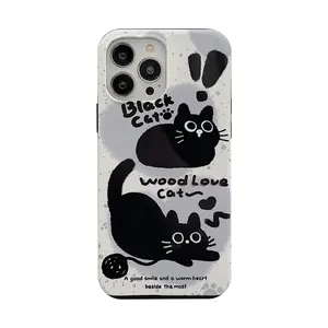 Cute Black Cat Customized Hard Phone Case for iphone 14 plus 13 12 pro max 11 X XS MAX