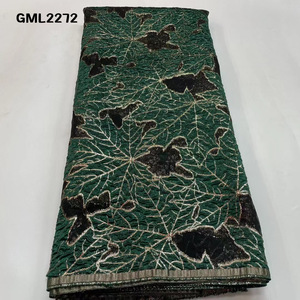 Tessuto in Pizzo Tulle Africano di Alta Qualità, Colore Blu, Ricamo a Foglia d'Acero, Tessuto in <span class=keywords><strong>Organza</strong></span>, Pizzo Jacquard, Broccato per Tende - Product Image 3