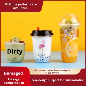 Hợp Thời Trang Dùng Một Lần Hình Chữ U 95 Tầm Cỡ Thương Mại Cốc Nhựa Với Nắp <span class=keywords><strong>PP</strong></span> Cup Cho Trà Sữa Nước Giải Khát Bánh Dơ Bẩn Cà Phê - Product Image 6