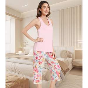 Conjunto de Pijama Personalizado para Mujer, Camiseta sin Mangas, Pantalones Capri, Ropa de Dormir Suave de Viscosa de Bambú, Pijama Casual de Dos Piezas - Product Image 3