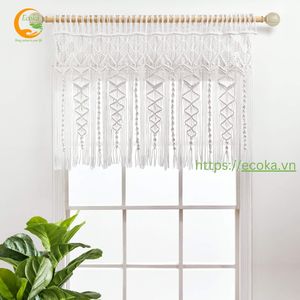 Cortinas Cortas Vintage Personalizadas para Ventanas y Puertas, Macramé Boho Moderno, Tejidas a Mano con Cuerda, 100% Algodón, Vietnam, Aniversario - Product Image 4