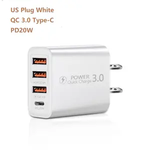 手机快速充电旅行插头英国美国欧盟3 usb和c型20w usb c壁式充电器pd 3.0适配器