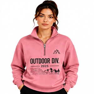 Sudadera Rosa de Mujer con Cierre de Cremallera, Cuello Alto, Manga Larga, Forro Polar de Algodón, Diseño Gráfico para Montaña - Product Image 1
