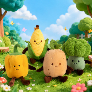 Collection de jouets en peluche Kawaii en forme de légumes, animaux en peluche moelleux à visage souriant, oreillers doux en forme de nourriture pour enfants - Product Image 2
