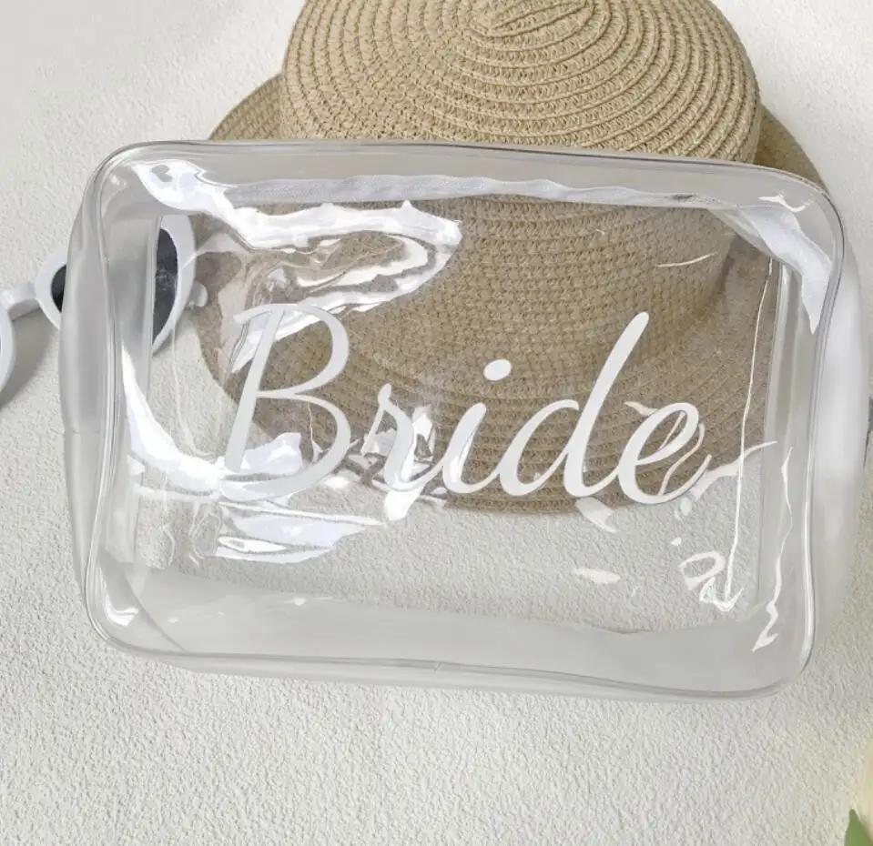 Hot Selling Bride Transparent Cosmetic Bag Bachelorette Party Wedding Decoration Supplies Bridal Shower Gift