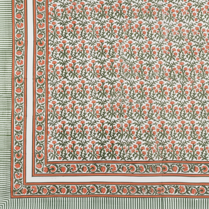Mantel de algodón puro con estampado de bloque de mano Rajasthani, Lino rectangular con patrón de Jaal rojo y verde para uso de marca de hoteles - Product Image 1