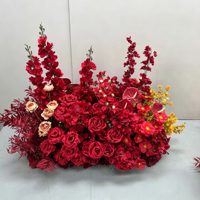 Rangkaian Bunga Mawar Sutra Buatan untuk Dekorasi Pernikahan, Centerpiece Pernikahan Romantis, Bola Bunga Merah Tinggi Buatan Tangan yang Menawan