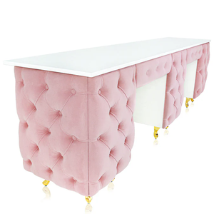 Barra de salón, escritorios de uñas Rosas y blancos, parte superior de madera, patas doradas, fácil de limpiar, estilo francés moderno, juego de mesa de manicura para el cuidado de las uñas - Product Image 1