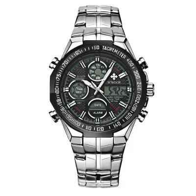 WWOOR 8019 luxury mens sports orologio digitale orologio al quarzo multifunzione posteriore in acciaio inossidabile con resistente all'acqua