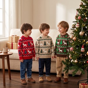 Maglioni Natalizi per Bambini con Motivi di Renne, Fiocchi di Neve e Alberi di Natale, Collezione Invernale con Collo Tondo, Vendita all'Ingrosso OEM - Product Image 5