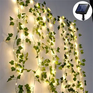 Garland Fiary parede pendurado decorativo Ivy Verde Deixa Luzes de Natal LED String Solar Cooper Wire String