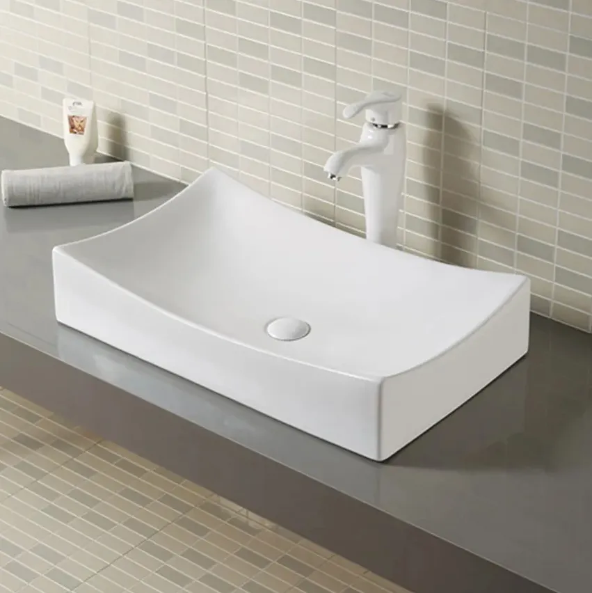 Lavabo de Arte de alta calidad, tocador de cerámica blanca, encimera de baño, lavabo Rectangular, nuevo estilo