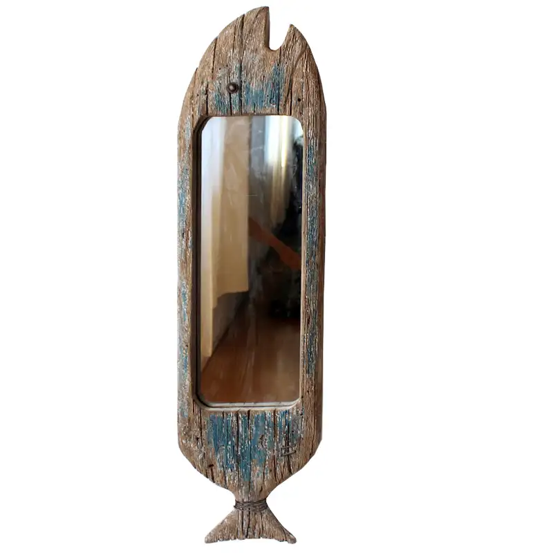 YBOX потертый шикарный деревянный подвесной зеркальный декор в форме акулы рыбы