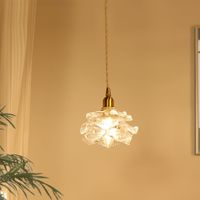 Petite lampe suspendue de chevet de style rose, romantique, de type français, vintage, en cuivre massif, avec abat-jour en verre doré, luminaire de luxe à tête unique pour chambre à coucher