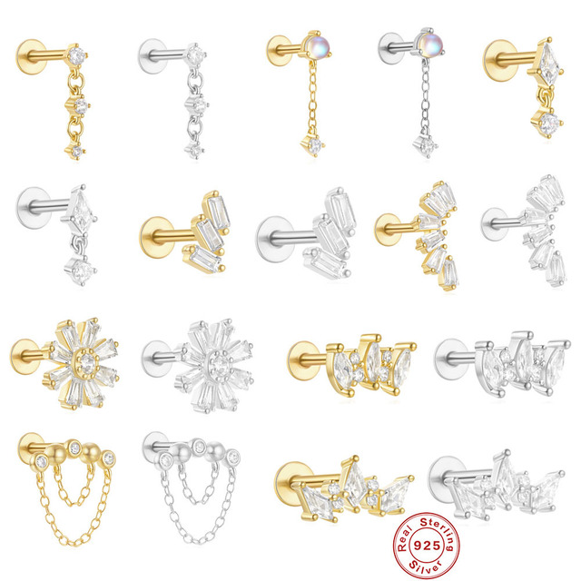 New 925 Sterling Silver Diamond-embedded Tassel Pierced Thread Flat Ear Bone Earrings Thread Flatback Hot-selling Ear Jewelry