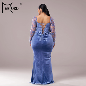 Abiti da Sera Eleganti e Sexy <span class=keywords><strong>in</strong></span> <span class=keywords><strong>Velluto</strong></span> <span class=keywords><strong>con</strong></span> <span class=keywords><strong>Spacco</strong></span> Alto e Pizzo, Taglie Forti per Donne - Product Image 2