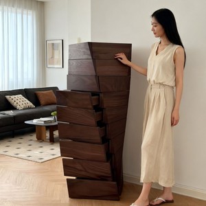 Cassettiera a Sette Cassetti in Noce Nero Nordamericano, Nuovo Stile Cinese con Cassetti Intrecciati, Mobile di Lusso Leggero per Soggiorno e Studio - Product Image 4