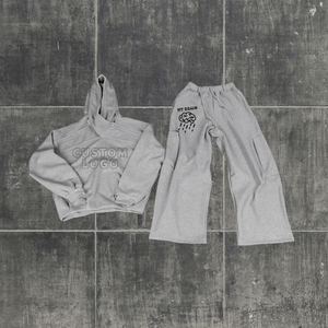 Ensemble survêtement décontracté personnalisé respirant et lourd avec logo, sweat-shirt à capuche et pantalon de survêtement à jambe droite - Product Image 3