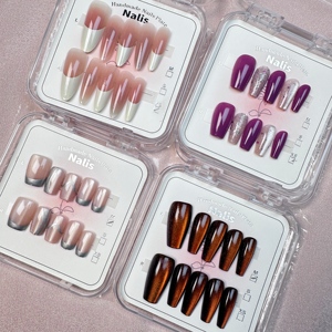 Lot de 10 <span class=keywords><strong>faux</strong></span> <span class=keywords><strong>ongles</strong></span> magnétiques œil de chat, courts, carrés, colorés, réutilisables, en acrylique, <span class=keywords><strong>prix</strong></span> d'usine - Product Image 3