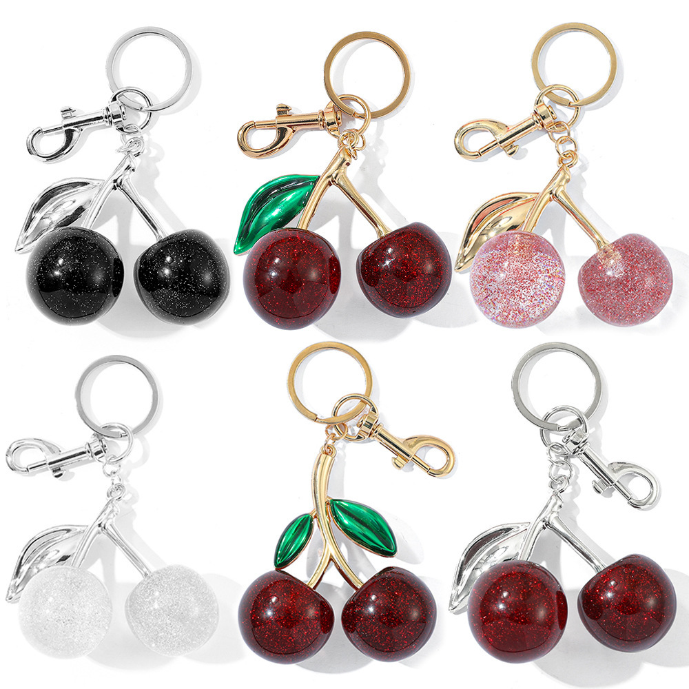 BIIQAKOO Rhinestone Cherry Keychain For Women - Sparkly Red Key Chain Accessory