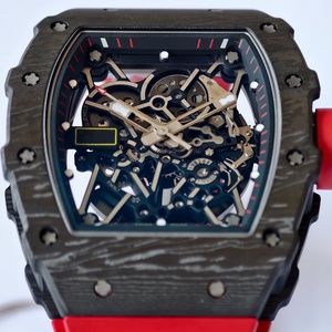 custom Best Quality Mechanical Watch 44.5mm UMI Factory RMAL1 Movement RM035-02 NTPT Carbon Skeleton RM Watch <b>Red</b> Rubber Strap - Product Image 3