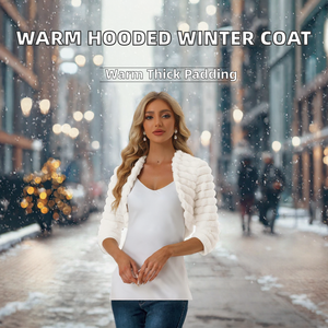 Manteau en fausse fourrure blanche pour femme, veste rembourrée d'hiver à capuche et manches courtes, idéal pour le bureau ou les soirées - Product Image 2