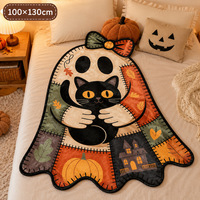 Couverture en peluche fantôme d'Halloween, motif chat noir et citrouille patchwork, pour chambre et canapé, cadeau de fête