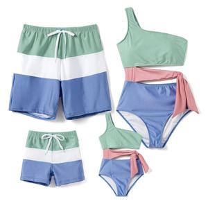 Ensembles de maillots de bain 4 pièces imprimé léopard personnalisé, colorblock, une pièce et bikini, tenues de plage asymétriques pour la famille - Product Image 3