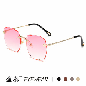 Frameless Square <b>Gradient</b> <b>Sunglasses</b> Gold Metal UV400 Women Fashionable - Product Image 5