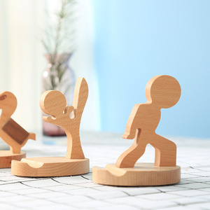 Creative Wooden Phone <b>Stand</b> Lazy Person Desk Holder Beech Material Cute Design For <b>Desktop</b> Use - Product Image 3