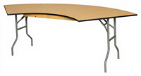 Dia. Table ronde moderne de 366 cm, structure en bois et métal robuste, table de banquet pliante en serpentine, ensemble de 4 tables en forme de croissant