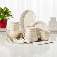 Service de table en porcelaine française avec motif végétal, compatible micro-ondes, assiettes, bols, ustensiles – Coffret cadeau de déménagement