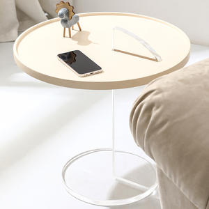 Acrylic <b>Side</b> <b>Table</b> Cream Color Transparent Base <b>Round</b> Coffee <b>Table</b> For Living Room Modern Minimalist Design - Product Image 2
