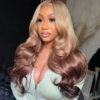 Perruque en cheveux humains ondulés avec dentelle frontale transparente 13x4, couleur 613 et marron ombré, pour femmes, vente en gros, 100% cheveux humains