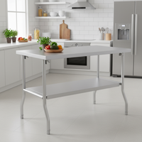 Table de travail pliante professionnelle en acier inoxydable, robuste, double étagère, pour cuisine, préparation alimentaire, restaurant et traiteur