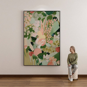 Hand Painted Oil Painting Floral Abstract Art Modern Minimalist Living Room Sofa Background <b>Wall</b> Decor Metal <b>Frame</b> - Product Image 1