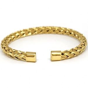 Pulsera de Hombre de Acero Inoxidable con Malla de Alambre Trenzado, Brazalete Cruzado Tejido Personalizado, Chapado en Oro de 18K, Clásico Abierto, Antideslustre - Product Image 2
