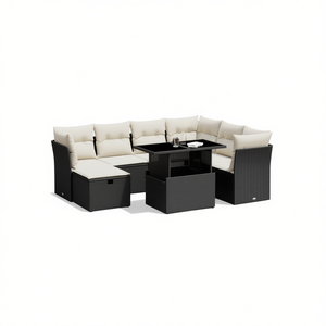 Ensemble de canapés de jardin 8 pièces en rotin PE noir, mobilier d'extérieur, pieds réglables, design contemporain - Product Image 1
