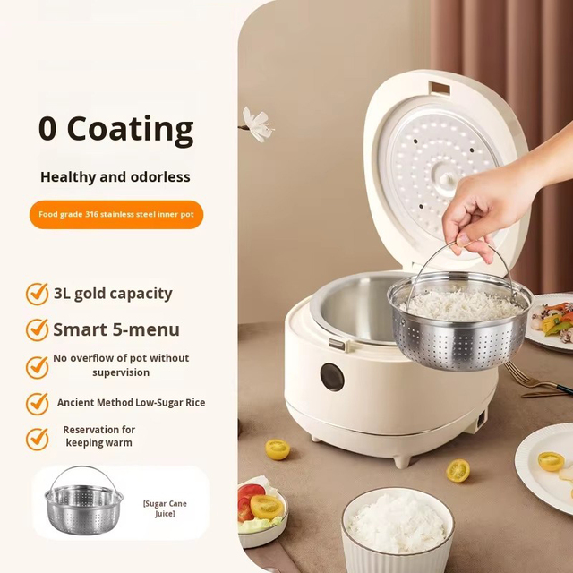 Rice Cooker 316 Stainless Steel & Plastic 0 Coating Inner Liner Low-Sugar Cooking Multi-Functional Intelligent Household 3L
