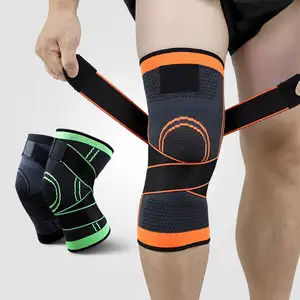 Wholesale Knitted Elastic Nylon Knee Pads Knee Support Sleeve Compression Sports Knee Brace With Belt