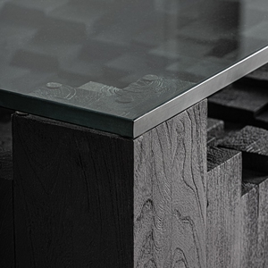 Table basse moderne en bois de manguier avec plateau en verre noir de luxe, écologique, pour salon - Product Image 4