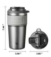 Gobelet isotherme en acier inoxydable pour café glacé, réutilisable, anti-fuite, à large ouverture, avec double couvercle, tasse de voyage