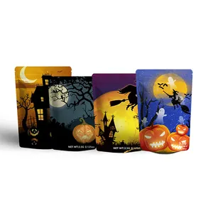 Benutzer definierte 3,5g 7g Halloween bunte Kunststoff geruchs sichere Druck verschluss Mylar Stand Up Pouch Gummy Candy Bag