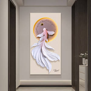 Peinture décorative en résine 3D de poisson, texture dessinée à la main, beige/jaune/gris, cadre, ambiance décontractée en amont, <span class=keywords><strong>pour</strong></span> hall d'entrée, mur de salon - Product Image 1