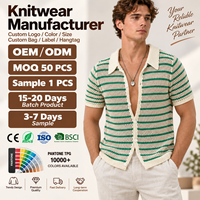 Chemises en tricot pour hommes, manches courtes, col rabattu, boutons, chemise en tricot pour hommes, été, vintage, rayée, cardigan en tricot