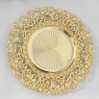 Assiette de présentation décorative transparente en plastique et verre, finition électroplaquée vieillie, pour mariages, hôtels et réceptions