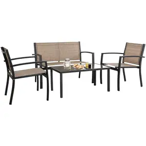 4 piece Outdoor Conversation Set, wicker rattan outdoor garden furniture sofa chair set with cushion