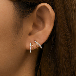 CANNER 925 Sterling <b>Silver</b> C Shaped Inlaid Zircon Double Layer Eye huggies <b>Hoop</b> <b>Earrings</b> - Product Image 2