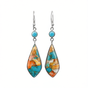 Orecchini Pendenti Stile Bohémien con Turchese, Placcati in Argento, a Goccia con Incastonatura a Castone, Gioielli alla Moda per Feste, in Lega - Product Image 1