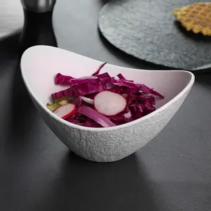 Wholesale Large Black White Matte Ceramic Porcelain Dinnerware Salad Bowl angled slanted ceramic bowl